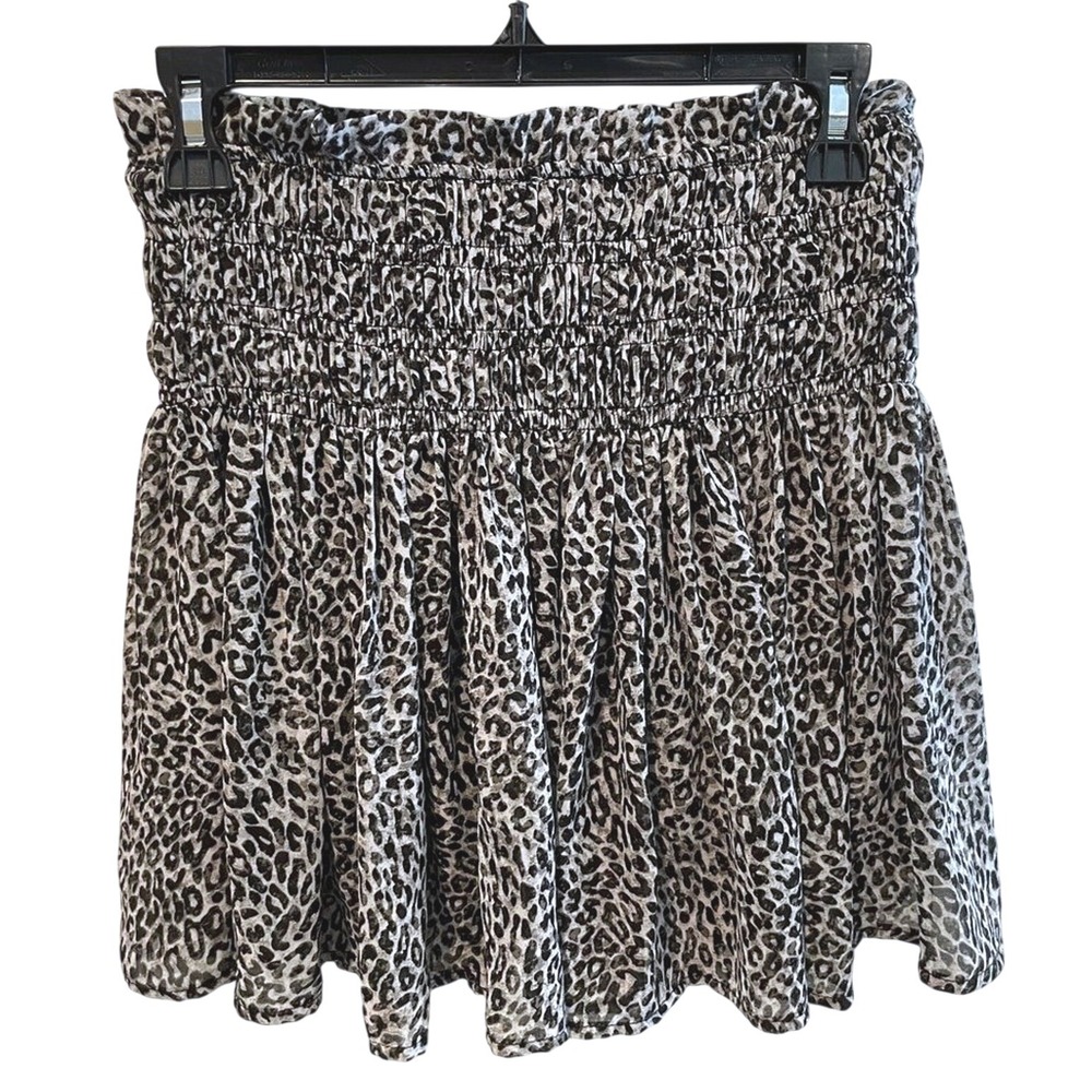 ee:some Womens‎ Gray Leopard Smocked Waist Mini Skirt Size Small Animal Print - Picture 2 of 5
